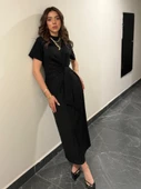 Kadın Kısa Kollu Bisiklet Yaka Yandan Bağlamalı Viskon Iki Iplik Elbise - 2