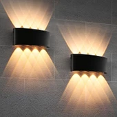 2 Adet 15 Watt, Amber Işık Ledli Çok Kaliteli İç ve Dış Mekan Aydınlatma Armatürü Bahçe Duvar Apliği - 7