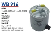Wunder WB916 Mazot Filtresi Xtrail Qashqai Wk920/7 Fn0180 W - 1