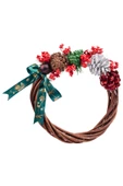Yılbaşı Kırmızı Naturel Kapı Süsü Çelenk 25 cm - 5