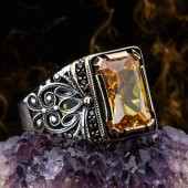 Sarı Zirkon Taşlı 925 Ayar Gümüş Erkek Yüzük thumbnail 1