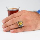 Sarı Zirkon Taşlı 925 Ayar Gümüş Erkek Yüzük thumbnail 2