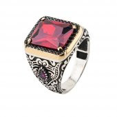 Kırmızı Zirkon Taşlı 925 Ayar Gümüş Erkek Yüzük thumbnail 3