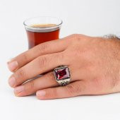 Kırmızı Zirkon Taşlı 925 Ayar Gümüş Erkek Yüzük thumbnail 2