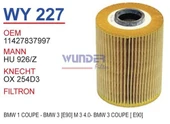 Wunder WY227 YAĞ FİLTRESİ - BMW 1 COUPE -BMW 3 (E90)M3 4,0 - BMW - 1