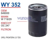 Wunder WY352 YAĞ FİLTRESİ - OPEL FRONTERA A 2,5 TDS - 1