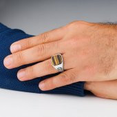 Kaplangözü Taşlı Desenli 925 Ayar Gümüş Erkek Yüzük thumbnail 2