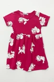 KIZ ÇOCUK ELBİSE FIRFIRLI KEDİCİK BASKILI B36 thumbnail 2