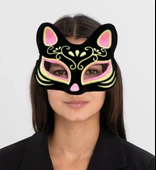 Nessiworld  Siyah Renk Süet Kaplama Üzeri Pembe Sarı Simli Kedi Maskesi 17x14 cm thumbnail 1