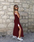 Kadın Yırtmaç Detaylı Viskon Kumaş Maxi Boy Cepli Iç Dahil Ikili Elbise - 3
