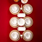 Perotti Danish Altın yaldızlı Stoneware Yemek Takımı 27 Parça 6 Kişilik Yemek Seti - 2