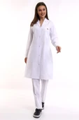 Bilenn Tekstil Doktor Öğretmen Kadın Önlük Uzun Boy Ceket Yaka - 171 Beyaz thumbnail 1