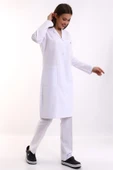 Bilenn Tekstil Doktor Öğretmen Kadın Önlük Uzun Boy Ceket Yaka - 171 Beyaz thumbnail 3