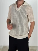 Örme Triko Polo Bej T-Shirt - 3