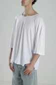Fakir Kol Beyaz Oversize Viscon T-Shirt - 2