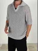 Örme Triko Polo Gri T-Shirt - 3