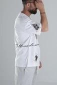 Yama Desenli Beyaz Tasarım T-Shirt - 3