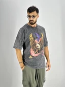 Erkek Yıkamalı Kumaş Baskılı T-Shirt - 3