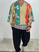 Etnik Desenli Fakir Kol T-Shirt - 1