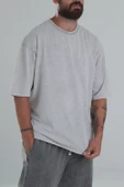 Yıkamalı Gri Oversize T-Shirt - 1