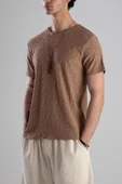 Jakarlı Kahve Örme T-Shirt - 2