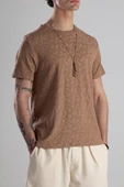 Jakarlı Kahve Örme T-Shirt - 4