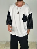 Fakir Kol Viscon Siyah Beyaz Oversize T-Shirt - 2