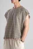 Hasır Detaylı Sıfır Kol Bohem T-Shirt - 4