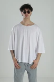 Fakir Kol Beyaz Oversize Viscon T-Shirt - 1