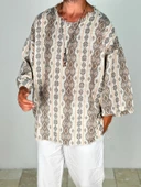 Çizgili Desenli Bohem Fakir Kol T-Shirt - 2