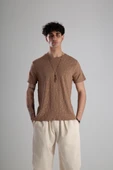 Jakarlı Kahve Örme T-Shirt - 1