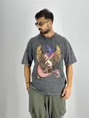 Erkek Yıkamalı Kumaş Baskılı T-Shirt - 1
