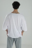 Fakir Kol Beyaz Oversize Viscon T-Shirt - 4