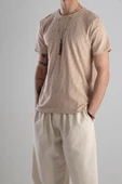 Jakarlı Krem Örme T-Shirt - 3