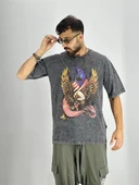 Erkek Yıkamalı Kumaş Baskılı T-Shirt - 2