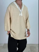 Etnik Desenli Sarı Çizgili Fakir Kol T-Shirt - 2