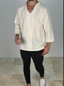 Buldan Kumaş Fakir Kol Bej T-Shirt - 3