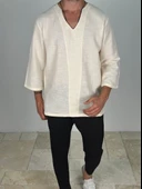 Buldan Kumaş Fakir Kol Bej T-Shirt - 1