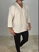 Buldan Kumaş Fakir Kol Bej T-Shirt - 2