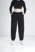 Pileli Siyah Jogger Pantolon - 1