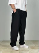 Fitilli Kumaş Siyah Baggy Pantolon - 1