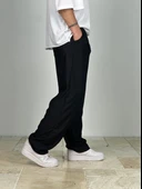 Fitilli Kumaş Siyah Baggy Pantolon - 3
