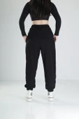 Paça Lastikli Pileli Siyah Jogger Pantolon - 4