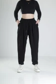 Pileli Siyah Jogger Pantolon - 1