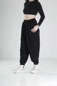 Paça Lastikli Pileli Siyah Jogger Pantolon - 2