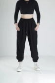 Paça Lastikli Pileli Siyah Jogger Pantolon - 1