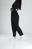 Pileli Siyah Jogger Pantolon - 3