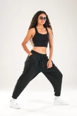 Paça Lastikli Pileli Siyah Jogger Pantolon - 1