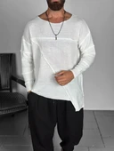 Asimetrik Kesim Ekru Triko Sweat - 2