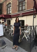 Osy Modal Yumuşak Dokulu Kumaş Bisiklet Yaka Kısa Kollu Kuşaklı Uzun Elbise - Füme - 2